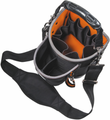 Tradesman Pro™ Shoulder Pouch Tool Bag, 14 Pockets, 10 Inch Height, Black/Orange