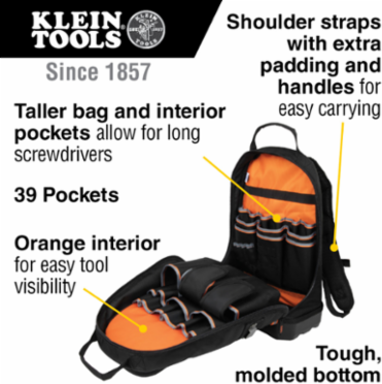 Tradesman Pro Tool Bag Backpack, 39 Pockets, 14 Inch, Water Resistant