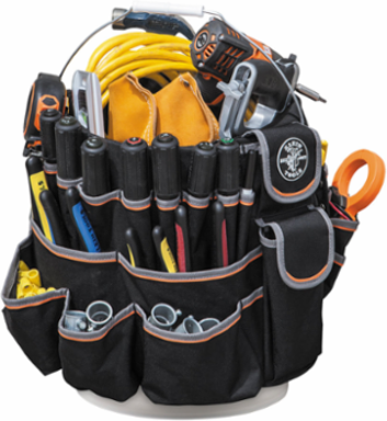5-Gallon Bucket Tool Bag Organizer with 45 Pockets, Polyester, Black/Gray/Orange Trim