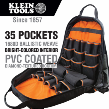 Tradesman Pro Tool Backpack, 35 Pockets, 17.5 Inch Height, Black