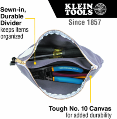 Zipper Bag with Divider, Canvas Tool Pouch, 7-Inch, Gray
