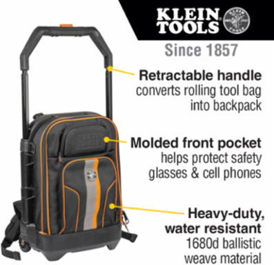 Tradesman Pro Rolling Tool Backpack, 25.5 Inch Height, 28 Pockets, Telescoping Handle