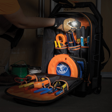 Tradesman Pro Rolling Tool Backpack, 25.5 Inch Height, 28 Pockets, Telescoping Handle
