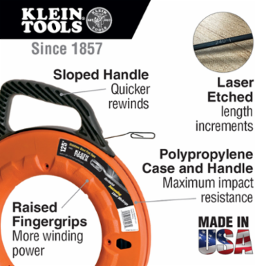65-Foot Steel Fish Tape 1/8-Inch Wide with Laser-Etched Markings