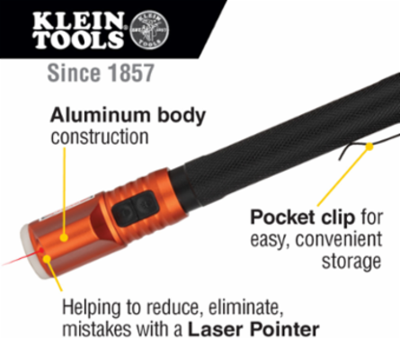 LED Inspection Penlight with Laser Pointer, 70 Lumens, Aluminum Body, 10' Drop Protection