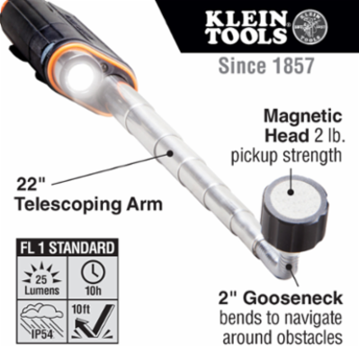 Telescoping Magnetic LED Light & Pickup Tool, 22 Inch Extension, 25 Lumens