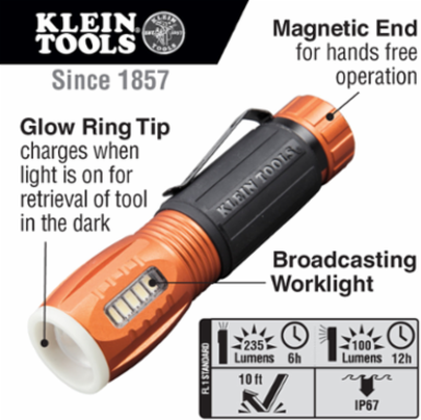 LED Flashlight & Work Light, 235 Lumens, 6 Hour Battery Life, IP67 Rated
