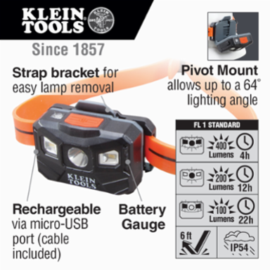 Rechargeable Headlamp, 400 Lumens, Silicone Strap, 12-Hour Runtime
