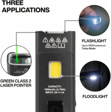 Rechargeable Slim-Profile LED Pocket Flashlight with Laser