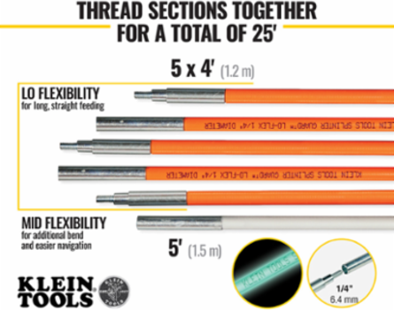 Fish and Glow Rod Set 25-Foot with 1/4 Inch & 3/16 Inch Rods, Fiberglass Material
