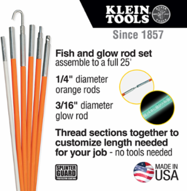 Fish and Glow Rod Set 25-Foot with 1/4 Inch & 3/16 Inch Rods, Fiberglass Material