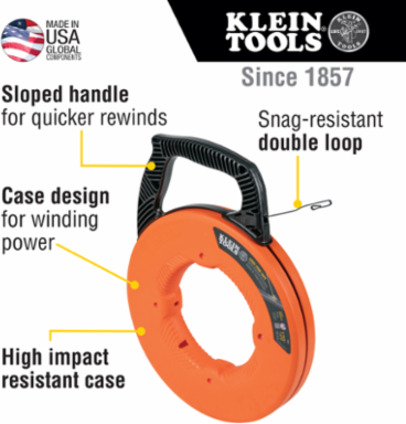 Steel Fish Tape 1/8 Inch x 120 Foot, High-Carbon Steel, Wire Pulling