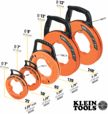 Steel Fish Tape 240-Foot x 1/8 Inch, High Carbon Steel, Wire Pulling