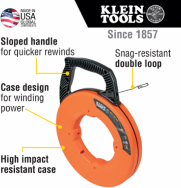 Steel Fish Tape 240-Foot x 1/8 Inch, High Carbon Steel, Wire Pulling
