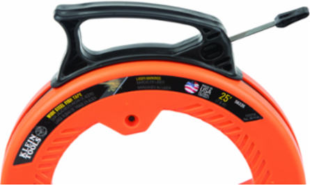 Wide Steel Fish Tape 1/4 Inch x 25 Foot, 60 lb Pull Force, Plastic Slim Tip