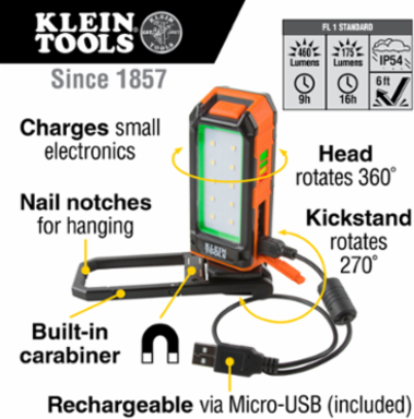 Rechargeable Personal Work Light - 460 Lumens, 9 Hour Battery Life, IP54 Rated
