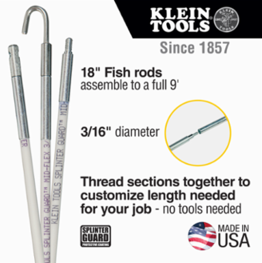 Mid-Flex Glow Rod Set, 9 Feet - 6 Rods, 3/16 Inch Diameter, Fiberglass