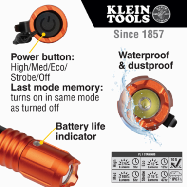 Rechargeable Waterproof Pocket Flashlight, 275 Lumens, 10 Ft Drop Rated, USB-C Charging