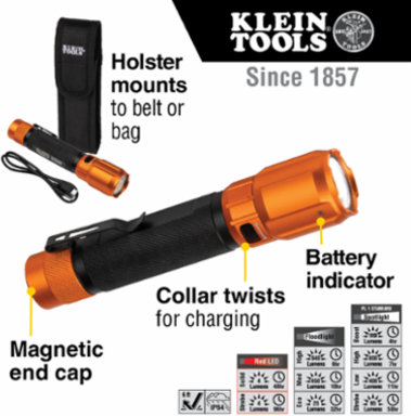 Rechargeable LED Flashlight - 1000 Lumens, 6.3 Inch, IP64 Water-Resistant