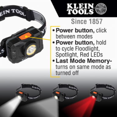 Rechargeable LED Headlamp - 800 Lumens, Adjustable Fabric Strap, Red/White Light