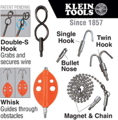 7-Piece Wire Pulling Attachment Set with Double-S Hook and Whisk, 5.4 Inch Depth