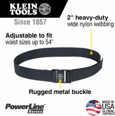 PowerLine Web Work Belt, 2 Inch Wide, Fits Up to 52 Inch Waist, Durable Nylon
