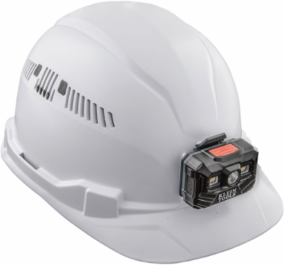 Vented Hard Hat with Rechargeable Headlamp, White, Type 1, 6.5 to 8 Inch Size
