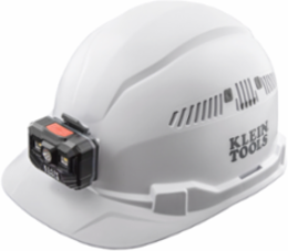 Vented Hard Hat with Rechargeable Headlamp, White, Type 1, 6.5 to 8 Inch Size