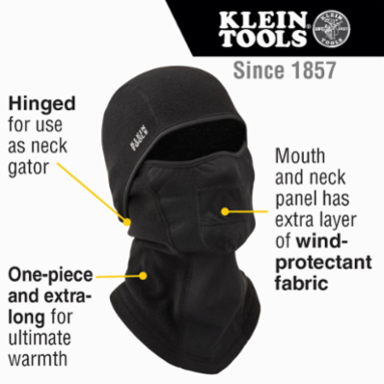 Wind Proof Hinged Balaclava, One Size Fits Most, Machine Washable, Black