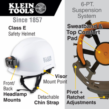 Safety Helmet Class E - White, 20kV Rated, 6-Point Suspension, Lightweight Design