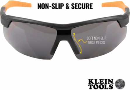Safety Eyewear, Gray Lens, Anti-Fog, Scratch Resistant, UV Protection, Black/Orange Frame