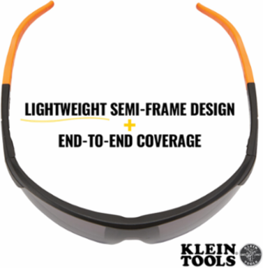 Safety Eyewear, Gray Lens, Anti-Fog, Scratch Resistant, UV Protection, Black/Orange Frame
