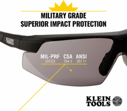 Safety Eyewear, Gray Lens, Anti-Fog, Scratch Resistant, UV Protection, Black/Orange Frame