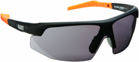 Safety Eyewear, Gray Lens, Anti-Fog, Scratch Resistant, UV Protection, Black/Orange Frame