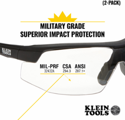 Protective Safety Glasses, Clear Lens, Anti-Fog, UV Protection, 2-Pack