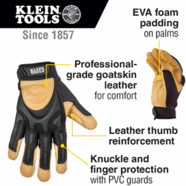 Large Leather Work Gloves, PVC Knuckle Guards, Ergonomic Design