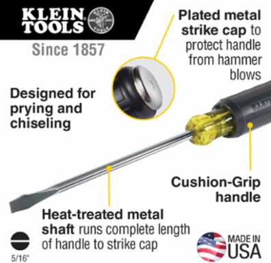 5/16 Inch Keystone Demolition Driver with 7 Inch Shank, Heat-Treated Shaft