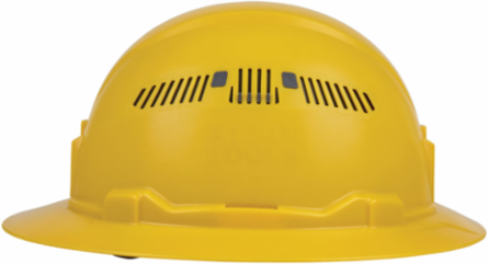 Vented Full Brim Hard Hat, Yellow, 6.5" to 8" Hat Size, Adjustable Ventilation
