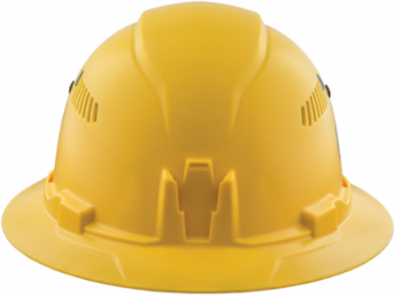 Vented Full Brim Hard Hat, Yellow, 6.5" to 8" Hat Size, Adjustable Ventilation