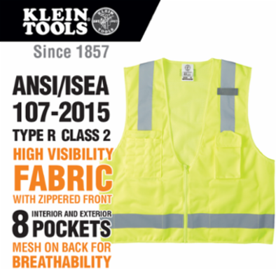 High-Visibility Reflective Safety Vest XL, ANSI Type R Class 2, 8 Pockets