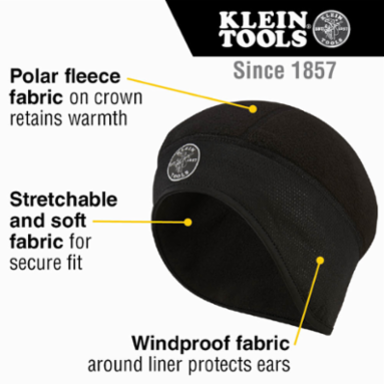 Winter Helmet Liner, One Size Fits Most, Black, Fleece & Windproof Fabric