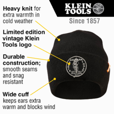 Heavy Knit Hat, Black, Vintage Logo, One Size Fits Most, Durable Construction