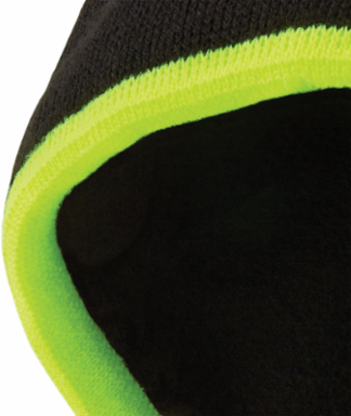 Knit Beanie with Fleece Lining, Black with High-Visibility Yellow Trim, One Size