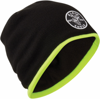 Knit Beanie with Fleece Lining, Black with High-Visibility Yellow Trim, One Size