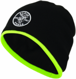 Knit Beanie with Fleece Lining, Black with High-Visibility Yellow Trim, One Size