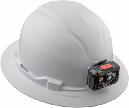 Full Brim Hard Hat with Rechargeable LED Headlamp, 20kV Tested, White
