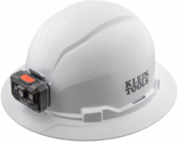 Full Brim Hard Hat with Rechargeable LED Headlamp, 20kV Tested, White