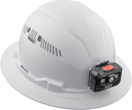 Hard Hat Full Brim with Rechargeable Headlamp, White, 4-Point Suspension, ANSI Compliant