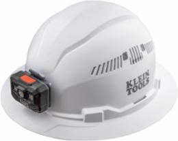 Hard Hat Full Brim with Rechargeable Headlamp, White, 4-Point Suspension, ANSI Compliant