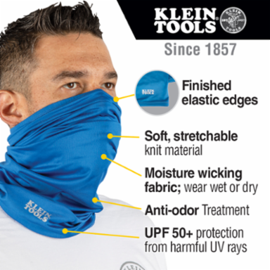 Neck and Face Cooling Band, Blue - One Size Fits Most, UPF 50+, Instant Cooling